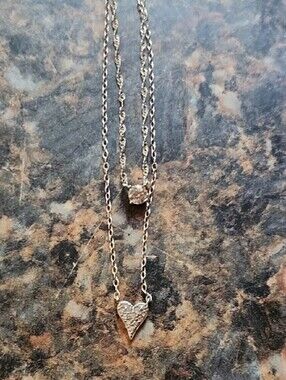 Silver Double-Layer Heart Pendant Necklace - Sparkling Silver Tone